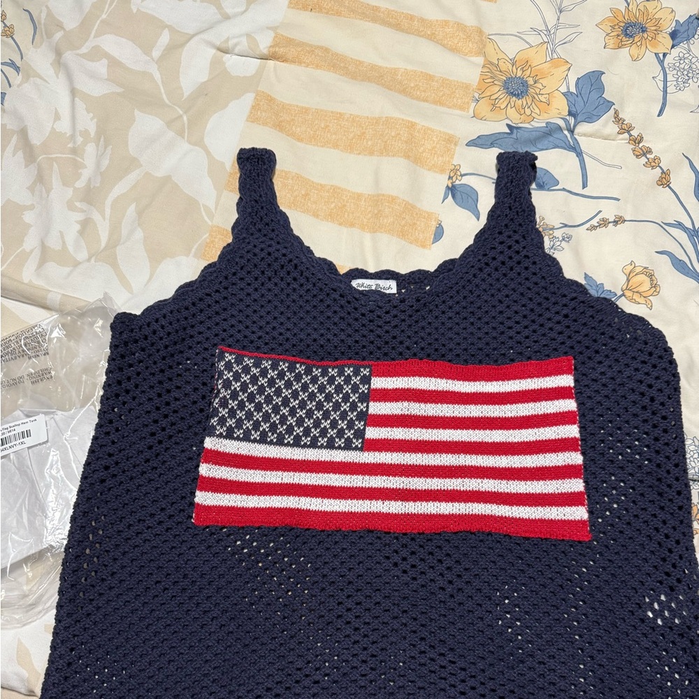 White Birch Navy Crochet Top